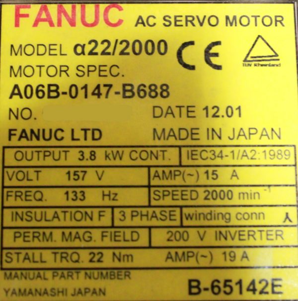 Fanuc-A06B-0147-B688-AC-MOTOR-A222000-A1000-BRAKE-1-YEAR-WARRANTY-122238150620-3