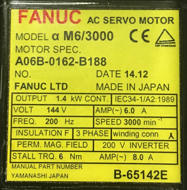 Fanuc-A06B-0162-B188-AC-MOTOR-AM63000-A1000-BRAKE-1-YEAR-WARRANTY-122072363460-3