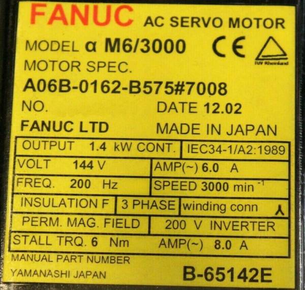Fanuc-A06B-0162-B5757008-AC-MOTOR-AM63000-A64-KEYWAY-1-YEAR-WARRANTY-123787746480-3