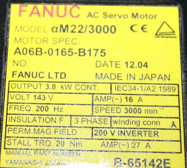 Fanuc-A06B-0165-B175-AC-MOTOR-AM223000-A64-WBRAKE-1-YEAR-WARRANTY-122280691660-3