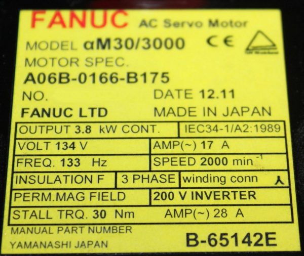 Fanuc-A06B-0166-B175-AC-MOTOR-AM303000-A64-WBRAKE-1-YEAR-WARRANTY-122547214630-3