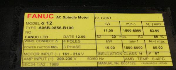 Fanuc-A06B-0856-B100-AC-SPINDLE-MOTOR-A12-FLANGE-MT-1-YEAR-WARRANTY-123808979670-3