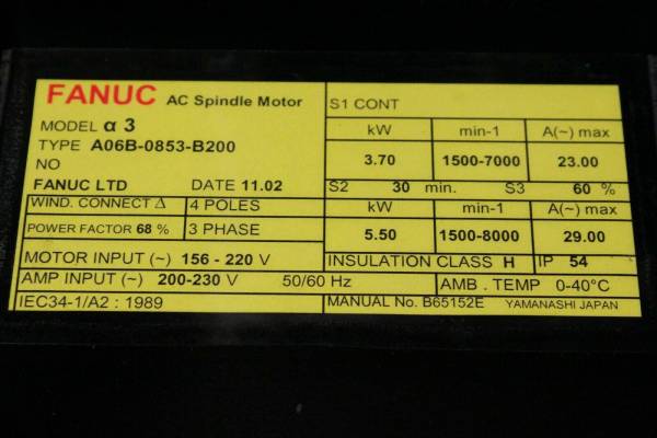 Fanuc-A06B-0853-B200AC-SPINDLE-MOTOR-A3-FOOT-MNT-1-YEAR-WARRANTY-123786734761-3