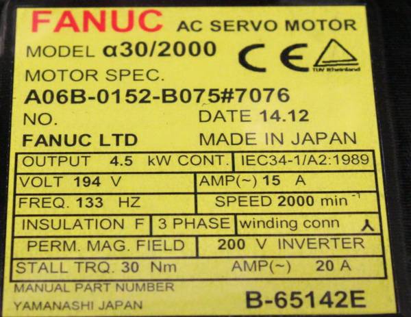 Fanuc-A06B-0152-B0757076-AC-MOTOR-A302000-A64-WKEYWAY-1-YEAR-WARRANTY-123903092822-2