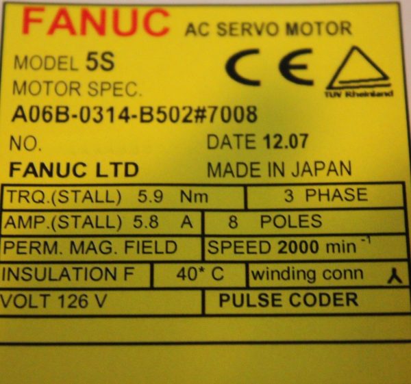 Fanuc-A06B-0314-B5027008-AC-MOTOR-5S-2500P-WKEYWAY-1-YEAR-WARRANTY-122947215572-3