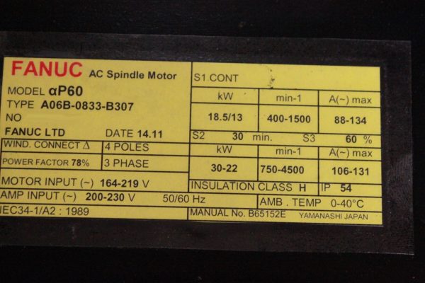 Fanuc-A06B-0833-B307-AC-SPINDLE-MOTOR-AP60-FLANGE-1-YEAR-WARRANTY-123609409832-3
