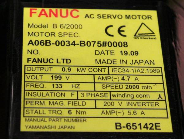 Fanuc-A06B-0034-B0750008-AC-MOTOR-B62000-A32B-WKEYWAY-1-YEAR-WARRANTY-123928411453-3