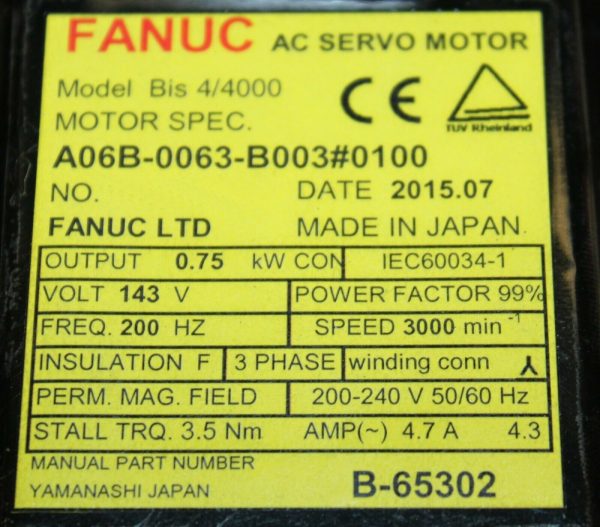 Fanuc-A06B-0063-B0030100AC-MOTOR-BIS44000-B128IA-TAPERSHAFT-IP67-1-YR-WARRANTY-123751619163-3