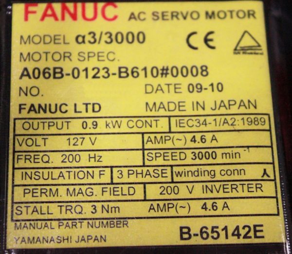 Fanuc-A06B-0123-B6100008-AC-MOTOR-A33000-10000P-BRAKE-1-YEAR-WARRANTY-122549921013-3