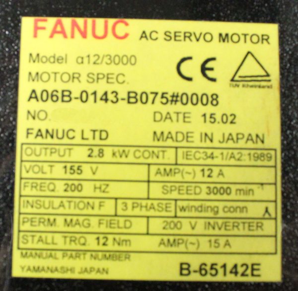 Fanuc-A06B-0143-B0750008-AC-MOTOR-A123000-A64-WKEYWAY-1-YEAR-WARRANTY-121763907223-4