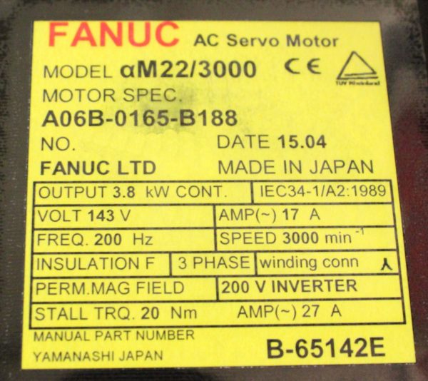 Fanuc-A06B-0165-B188-AC-MOTOR-AM223000-A1000-BRAKE-1-YEAR-WARRANTY-121786056723-5