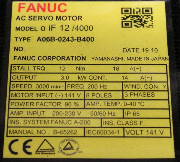Fanuc-A06B-0243-B400-AC-MOTOR-AIF124000-AIA1000-BRK-35NM-STR1-YEAR-WARRANTY-123942204393-2