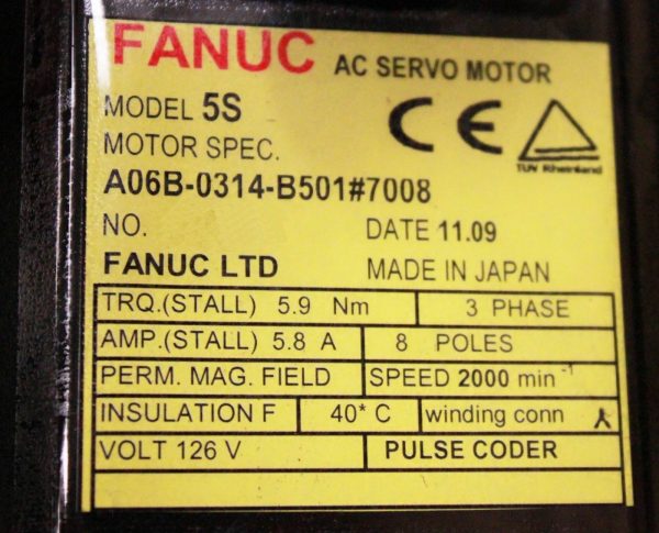 Fanuc-A06B-0314-B5017008-AC-MOTOR-5S-2000P-KEYWAY-STRT-1-YEAR-WARRANTY-122389535853-3
