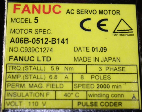 Fanuc-A06B-0512-B141-AC-MOTOR-5-ABS-2000P-WBRAKE-1-YEAR-WARRANTY-121468905823-6