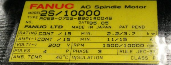 Fanuc-A06B-0752-B9010046-AC-SP-AC-SPINDLE-MOTOR-2S-FLANGE-MNT-1-YEAR-WARRANTY-123609409833-3