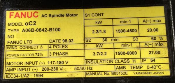 Fanuc-A06B-0842-B100-AC-SPINDLE-MOTOR-AC2-FLANGE-MT-1-YEAR-WARRANTY-121422841623-4