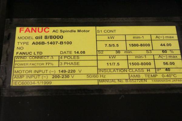 Fanuc-A06B-1407-B100-SP-MOTOR-aiI-88000-FLANGEMOUNT-iM-EXH-REAR-1-YEAR-WARRANTY-123809468293-3