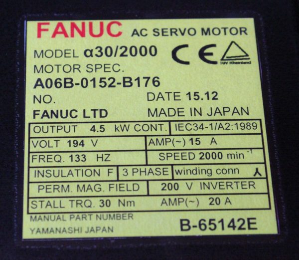 Fanuc-A06B-0152-B176-AC-MOTOR-A302000-A64SC-BRAKE-1-YEAR-WARRANTY-123178444134-3