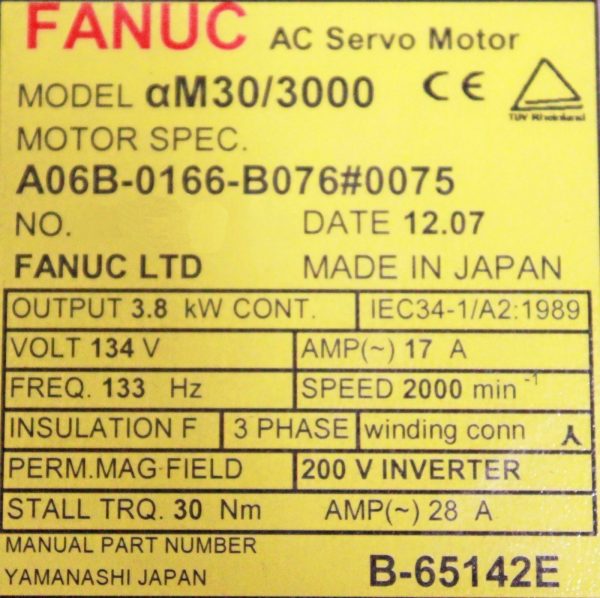 Fanuc-A06B-0166-B0760075-AC-MOTOR-AM303000-A64SCAP-1-YEAR-WARRANTY-122238353834-4