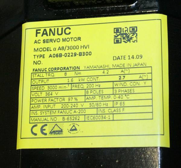 Fanuc-A06B-0229-B300-AC-MOTOR-A83000HVI-A1000I-BRAKE-1-YEAR-WARRANTY-124597712994-3