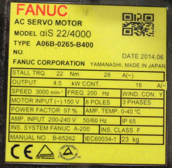 Fanuc-A06B-0265-B400-AC-MOTOR-AIS224000-AIA1000-BRK-35NM-STR-1-YEAR-WARRANTY-121997002904-5