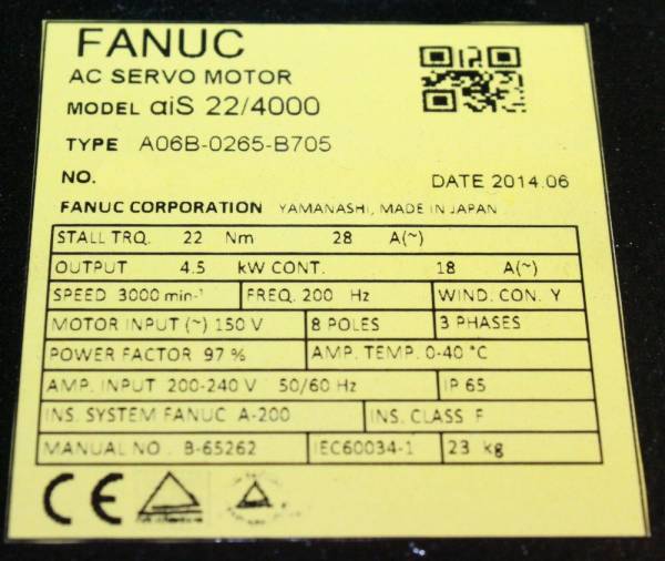 Fanuc-A06B-0265-B705-AC-MOTOR-AIS224000-AA64I-BRAKE-1-YEAR-WARRANTY-125081337444-2