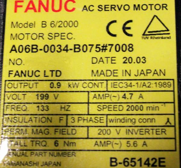 Fanuc-A06B-0034-B0757008-AC-MOTOR-B62000-A32B-WKEYWAY-1-YEAR-WARRANTY-124642143555-3