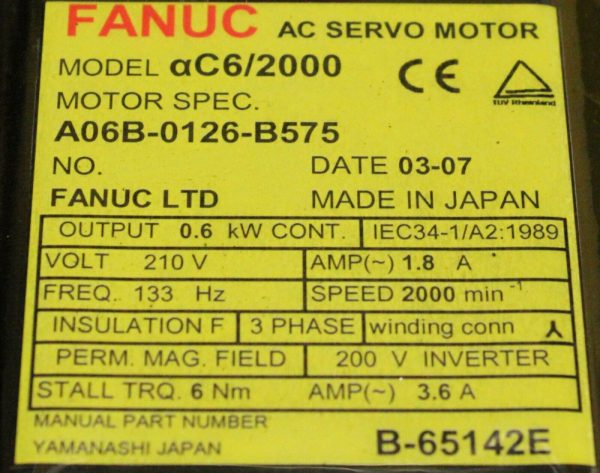 Fanuc-A06B-0126-B575-AC-MOTOR-AC62000-A64-ST-SHAFT-1-YEAR-WARRANTY-123647552995-3