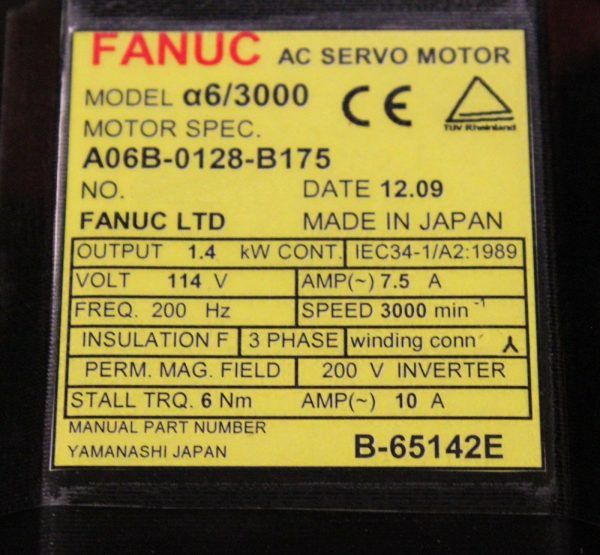 Fanuc-A06B-0128-B175-AC-MOTOR-A63000-A64-WBRAKE-1-YEAR-WARRANTY-123383140875-3