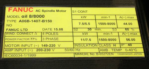 Fanuc-A06B-1407-B150-AC-SPINDLE-MOTOR-A88000I-FL-1-YR-WARRANTY-124067367055-3