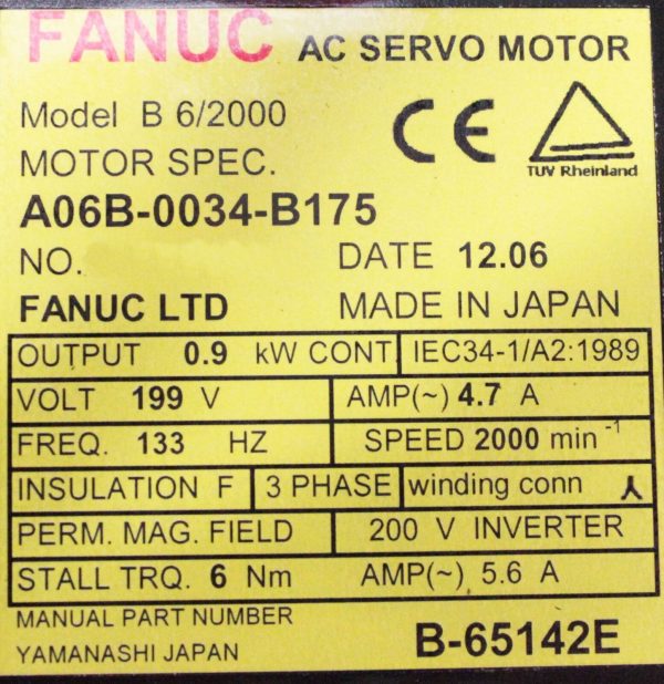 Fanuc-A06B-0034-B175-AC-MOTOR-B62000-A32-WBRAKE-1-YEAR-WARRANTY-123612137736-3