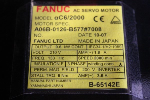Fanuc-A06B-0126-B5777008-AC-MOTOR-AC62000-I64-WKEYWAY-1-YEAR-WARRANTY-123421747326-3