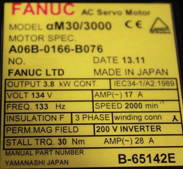 Fanuc-A06B-0166-B076-AC-MOTOR-AM303000-A64SCAP-1-YEAR-WARRANTY-121663381556-3