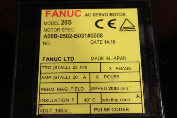 Fanuc-A06B-0502-B0310008-AC-MOTOR-20S-ABS-2000P-KEYWAY1-YEAR-WARRANTY-123670530706-3