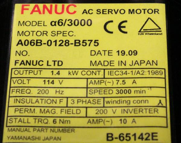 Fanuc-A06B-0128-B575-AC-MOTOR-A63000-A64-STSHAFT-1-YEAR-WARRANTY-123905861337-3