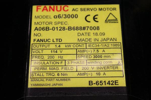 Fanuc-A06B-0128-B6887008-AC-MOTOR-A63000-A1000-BRK-KEY-1-YEAR-WARRANTY-123761988127-3