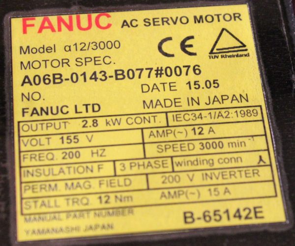 Fanuc-A06B-0143-B0770076-AC-MOTOR-A123000-I64-WKEYWAY-1-YEAR-WARRANTY-121774672717-3