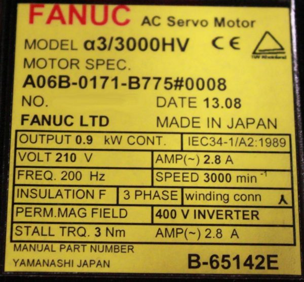Fanuc-A06B-0171-B7750008-AC-MOTOR-A33000HV-A64-BRAKE-1-YEAR-WARRANTY-122278007427-3