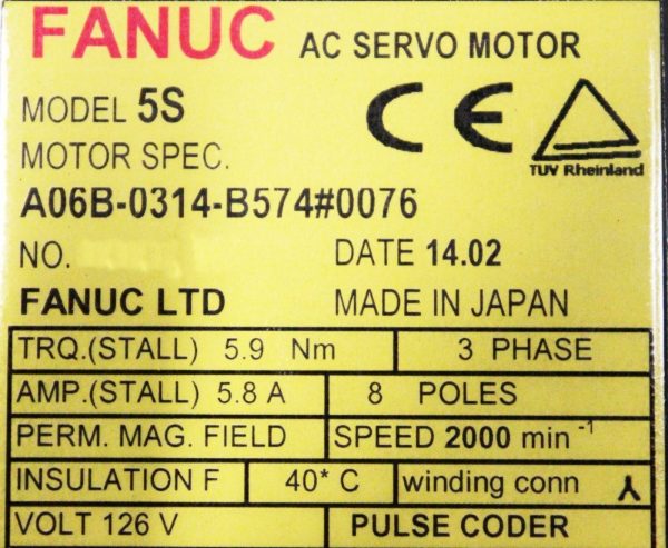 Fanuc-A06B-0314-B5740076-AC-MOTOR-5S-SERIAL-C-WKEYWAY-1-YEAR-WARRANTY-122158306357-4