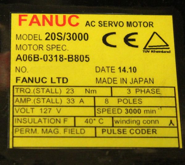 Fanuc-A06B-0318-B805-AC-MOTOR-20S3000-2500P-BRAKE-1-YEAR-WARRANTY-123631310787-2