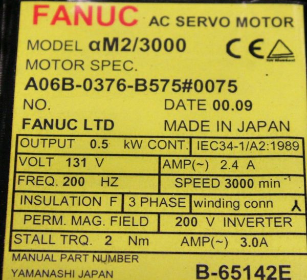 Fanuc-A06B-0376-B5750075-AC-MOTOR-AM23000-A64-STRAIGHT-1-YEAR-WARRANTY-123751612617-2