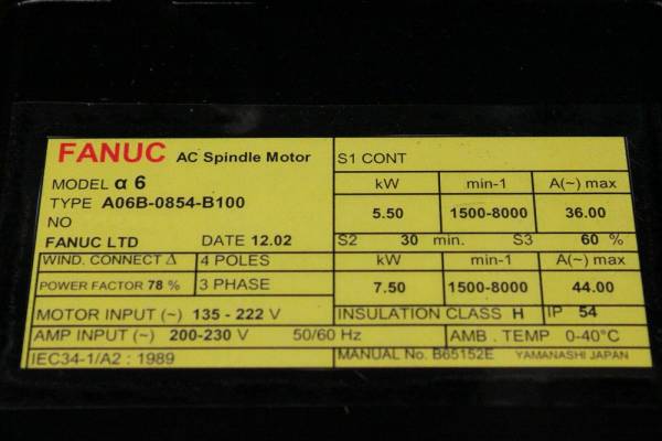 Fanuc-A06B-0854-B100-AC-SPINDLE-MOTOR-A6-FLANGE-MNT-1-YEAR-WARRANTY-123786747047-2