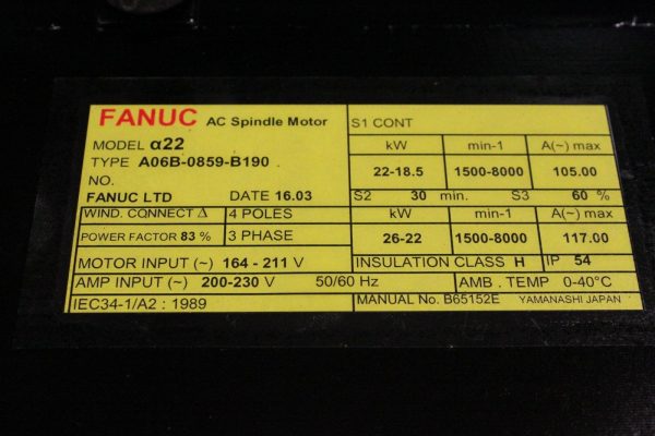 Fanuc-A06B-0859-B190-AC-SPINDLE-MOTOR-A22-MZ-SENSOR-1-YEAR-WARRANTY-123567925937-4