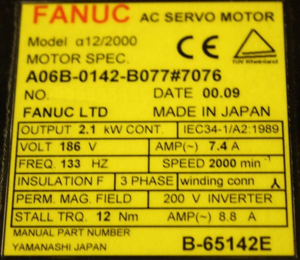 Fanuc-A06B-0142-B0777076-AC-MOTOR-A122000-I64-WKEYWAY-1-YEAR-WARRANTY-121522847498-3