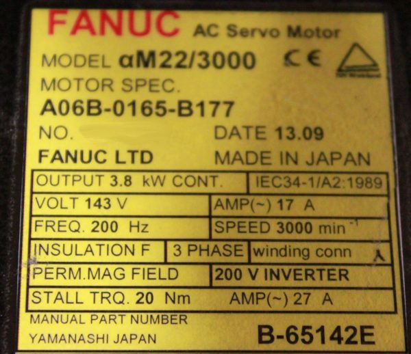 Fanuc-A06B-0165-B177-AC-MOTOR-AM223000-I64-WBRAKE-1-YEAR-WARRANTY-122850529088-3