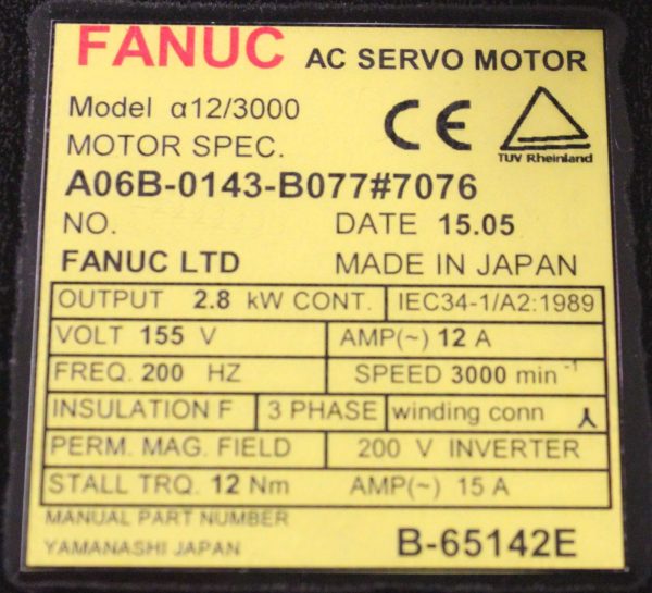 Fanuc-A06B-0143-B0777076-AC-MOTOR-A123000-I64-WKEYWAY-1-YEAR-WARRANTY-121772853719-4