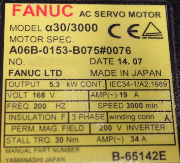 Fanuc-A06B-0153-B0750076-AC-MOTOR-A303000-A64-WKEYWAY-IP67-1-YEAR-WARRANTY-123452047019-5
