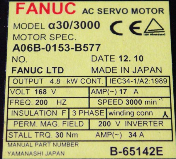 Fanuc-A06B-0153-B577-AC-MOTOR-A303000-I64-TSHAFT-1-YEAR-WARRANTY-122597411939-3