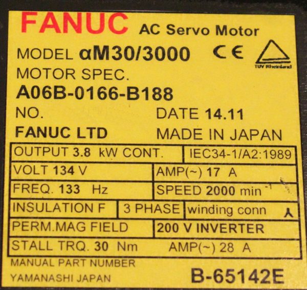 Fanuc-A06B-0166-B188-AC-MOTOR-AM303000-A1000-BRAKE-1-YEAR-WARRANTY-123627808579-3