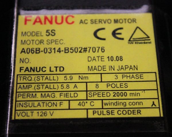 Fanuc-A06B-0314-B5027076-AC-MOTOR-5S-2500P-WKEYWAY-1-YEAR-WARRANTY-122945204149-3